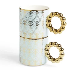 Gifi Lot de 2 mugs 30cl design chic bleu clair et doré