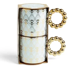 Gifi Lot de 2 mugs 30cl design chic bleu clair et doré