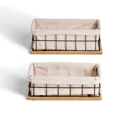 Gifi Rangement|Lot de 2 panières métal et bois