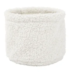 Gifi Rangement|Lot de 3 panières rondes effet laine bouclée polyester blanc