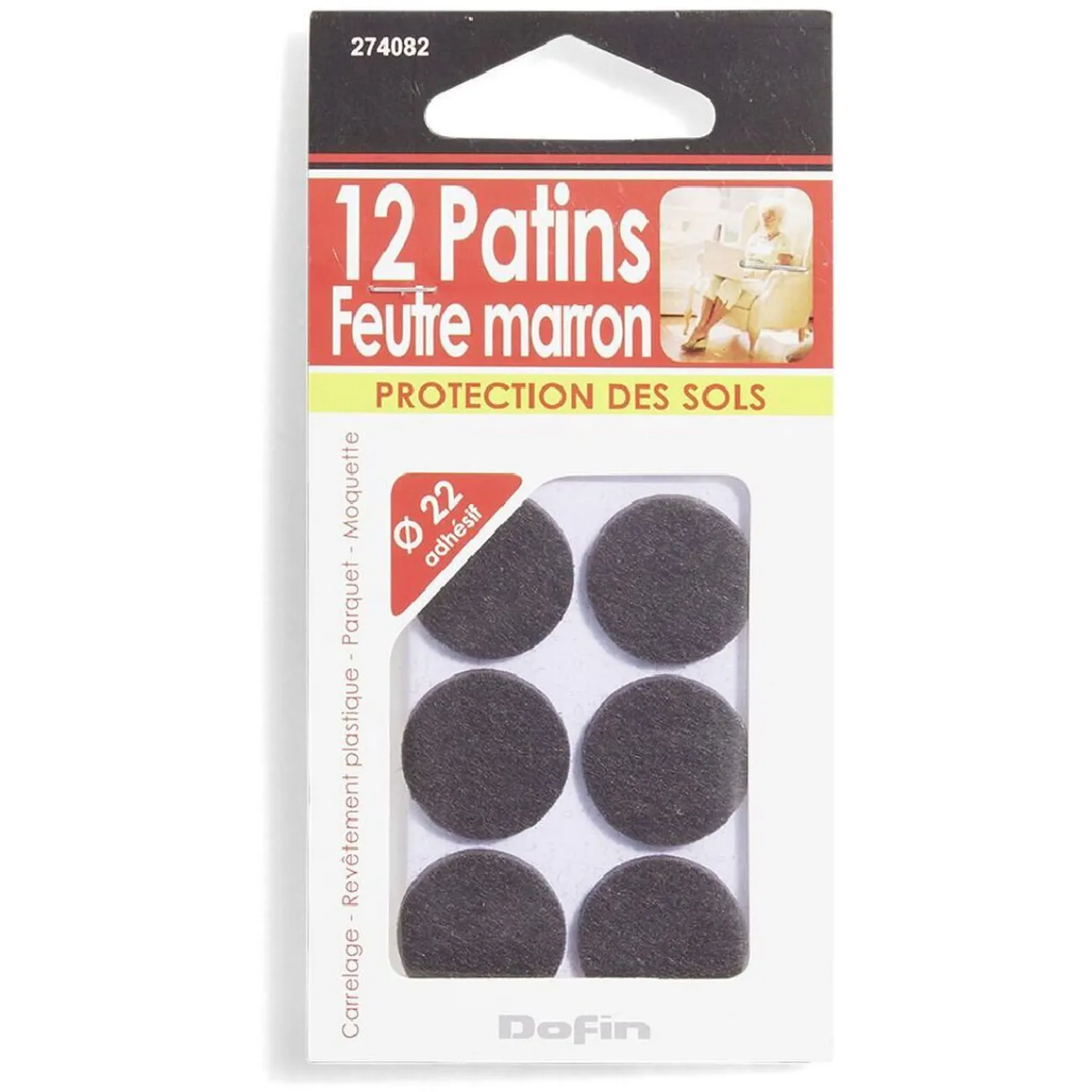 Gifi Quincaillerie^Lot de 12 patins en feutre adhésif marron - Ø22 mm