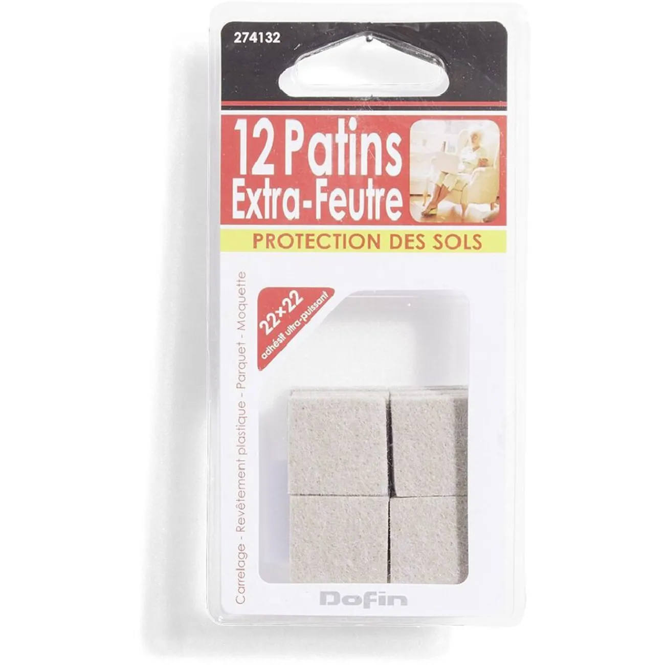 Gifi Quincaillerie^Lot de 12 patins en feutre adhésif ultra puissant - 22x22 mm