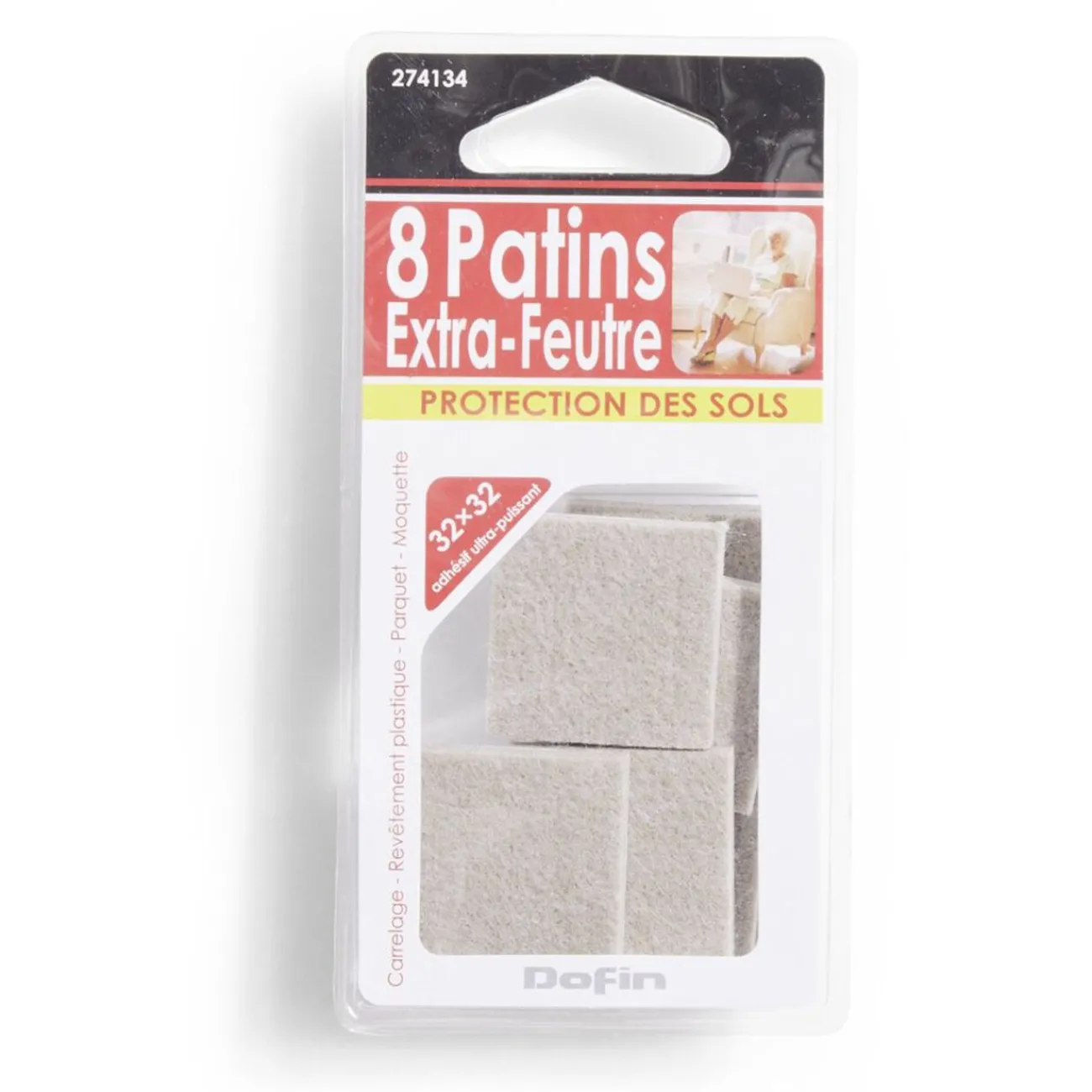 Gifi Quincaillerie^Lot de 8 patins en feutre adhésif ultra puissant - 32x32 mm