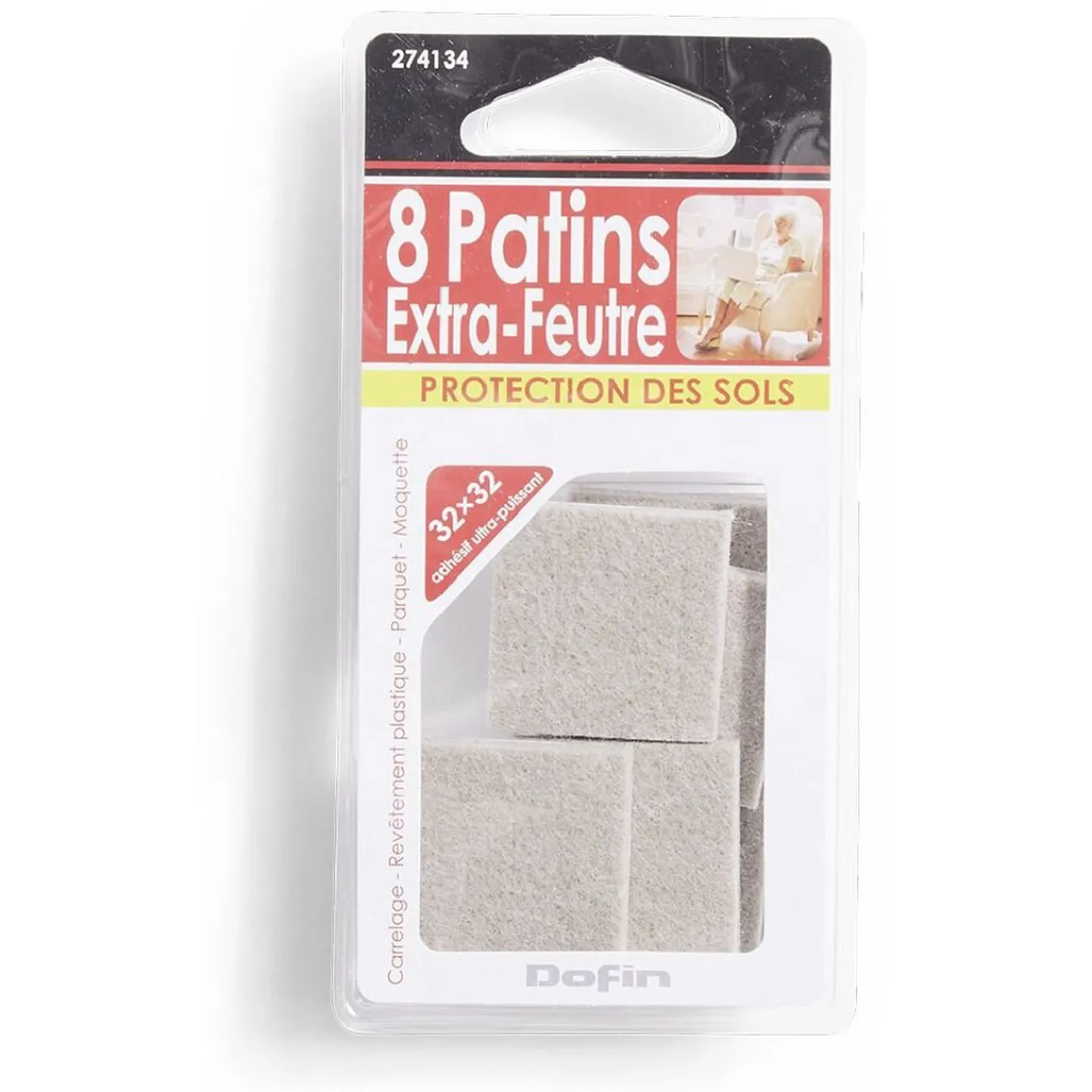 Gifi Quincaillerie^Lot de 8 patins en feutre adhésif ultra puissant - 32x32 mm