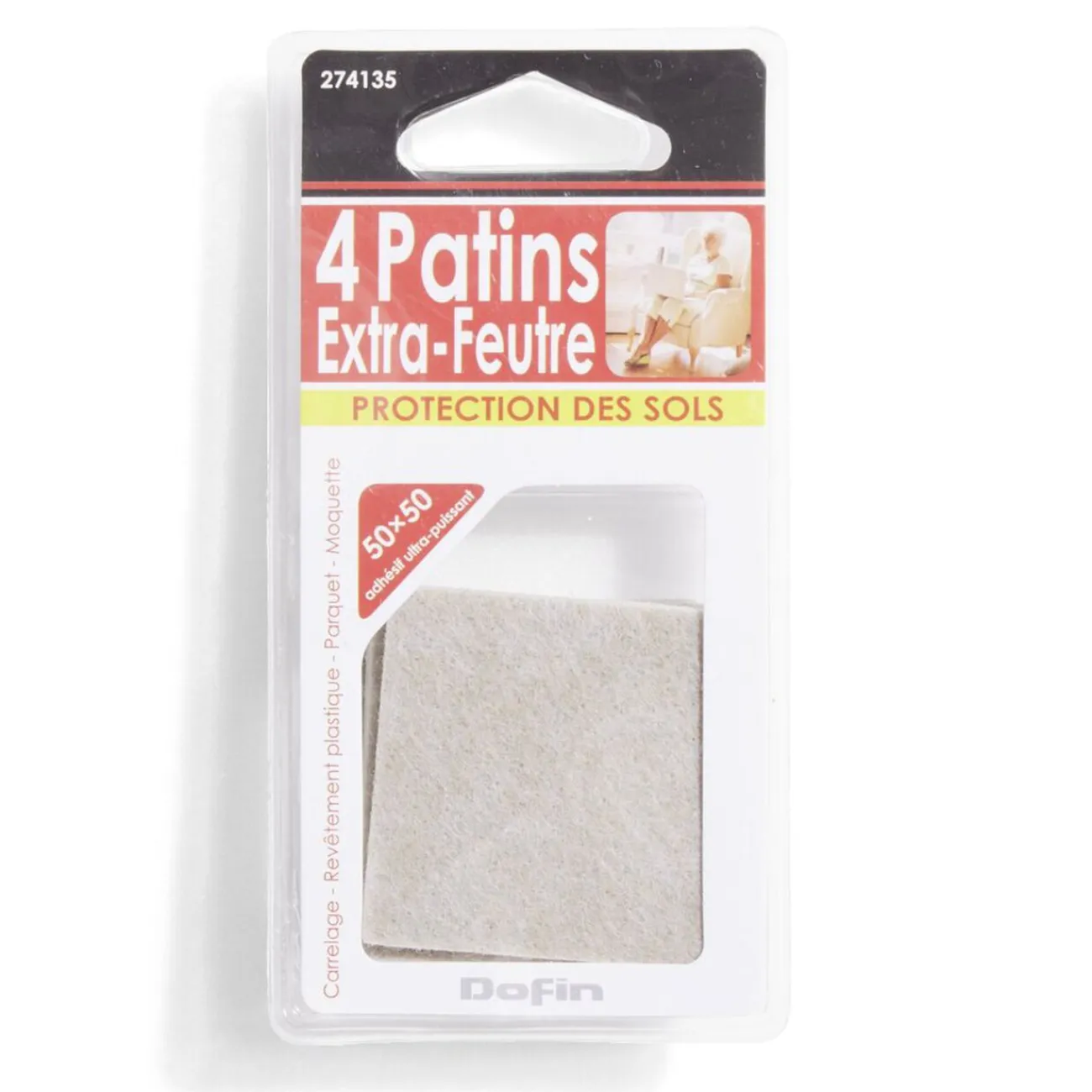 Gifi Quincaillerie^Lot de 4 patins en feutre adhésif ultra puissant - 50x50 mm