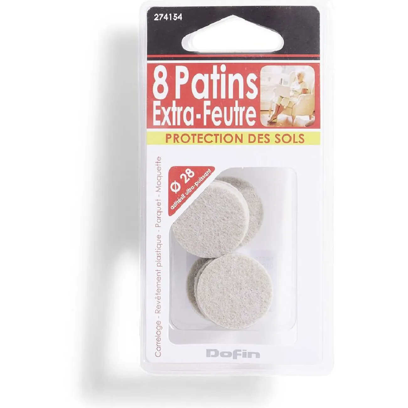 Gifi Quincaillerie^Lot de 8 patins en feutre adhésif ultra puissant beige - Ø28 mm