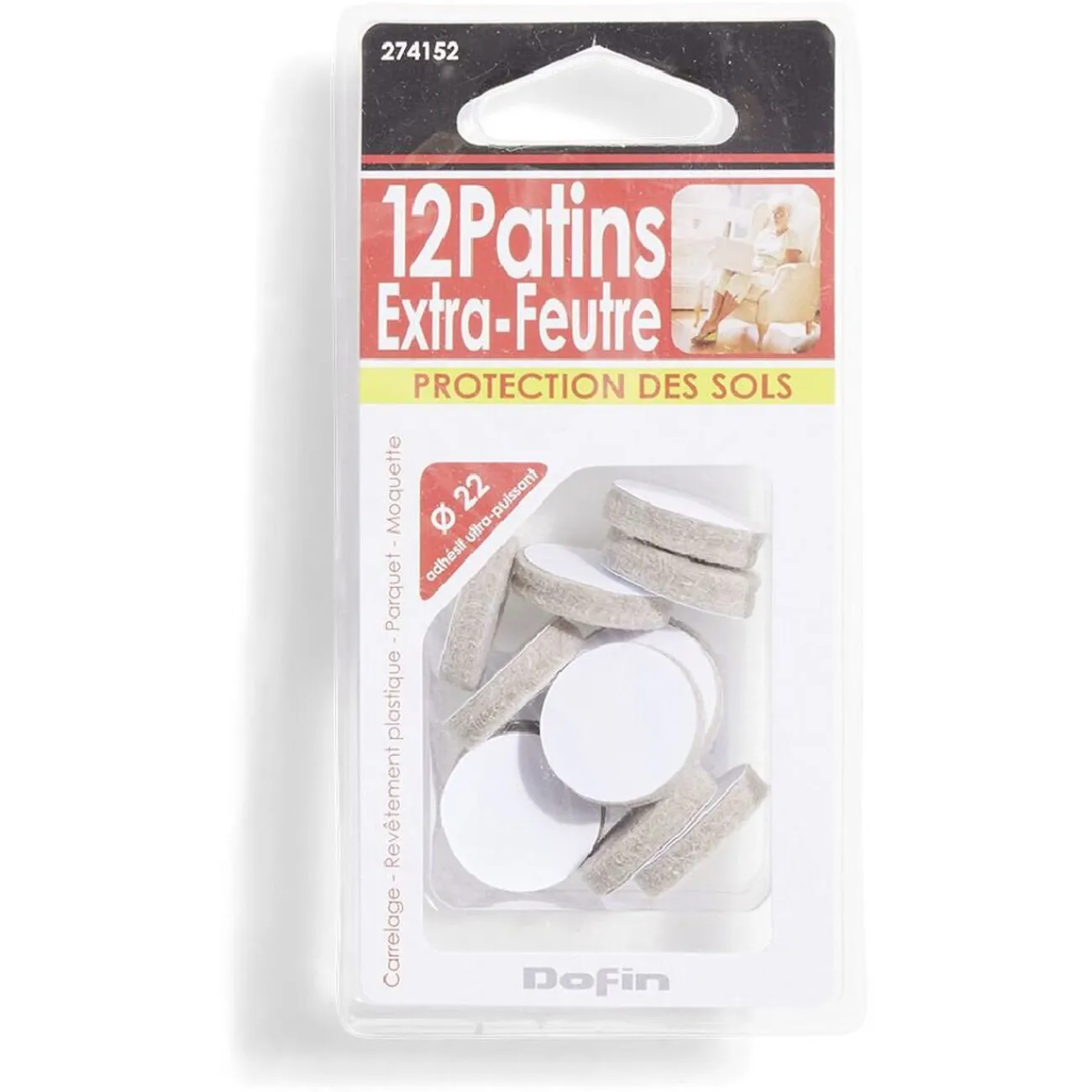 Gifi Quincaillerie^Lot de 12 patins en feutre adhésif ultra puissant beige - Ø22 mm