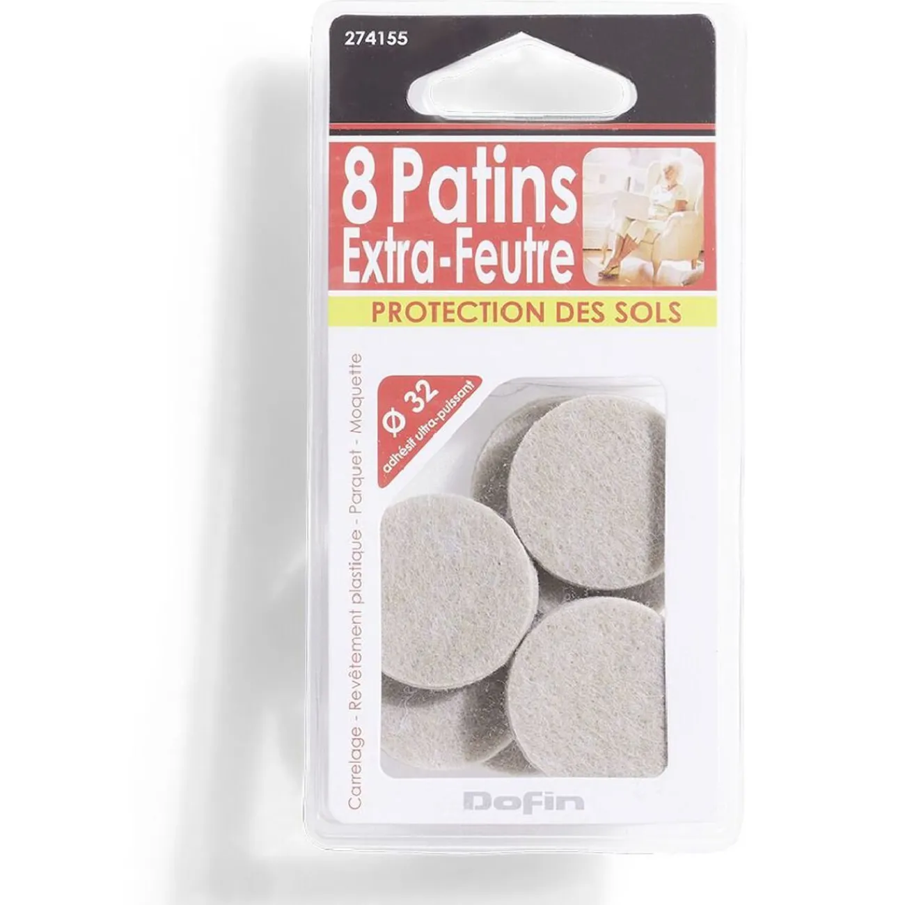 Gifi Quincaillerie^Lot de 8 patins en feutre adhésif ultra puissant beige - Ø32 mm