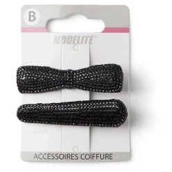 Gifi Beauté^Lot de 2 pinces à cheveux plates crocodile à strass noir