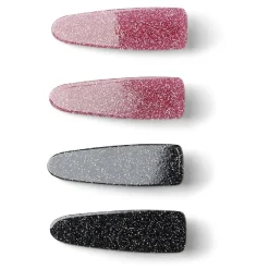 Gifi Beauté^Lot de 4 pinces à cheveux plates crocodile paillettes noir et rose