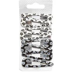 Gifi Beauté^Lot de 8 pinces clic clac fleuries noires et blanches