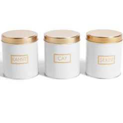 Gifi Lot de 3 pots à épices acier blanc et doré Ø9,9xH11,4cm
