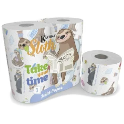 Gifi Bien-Être^Lot de 4 rouleaux de papier toilette motif paresseux 200 feuilles à 3 plis
