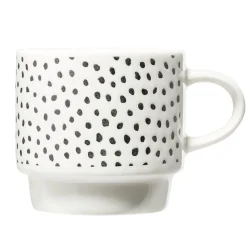 Gifi Lot de 4 tasses empilables 20cl porcelaine blanc et noir avec support métal