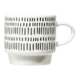 Gifi Lot de 4 tasses empilables 20cl porcelaine blanc et noir avec support métal