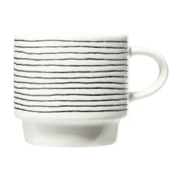 Gifi Lot de 4 tasses empilables 20cl porcelaine blanc et noir avec support métal