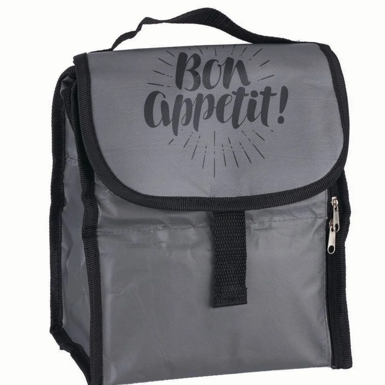 Gifi Lunch bag réfrigérant gris et noir inscription Bon Appétit !
