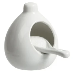 Gifi Main à sel + cuillère en céramique blanc