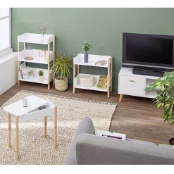 Gifi Rangement|Meuble de rangement en bois 2 niveaux naturel et blanc