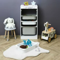 Gifi Rangement|Meuble de rangement enfant Tidy 3 bacs bois gris blanc 45x30xH88,5cm