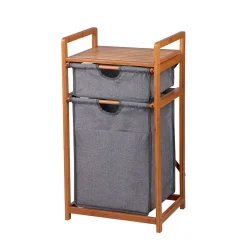 Gifi Entretien Du Linge|Meuble de rangement tissu gris armature bambou 1 tiroir 1 panière