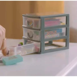 Gifi Rangement|Mini boîte de rangement en plastique 3 tiroirs transparent