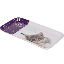 Gifi Mini plateau rectangulaire mélamine blanc violet déco chat