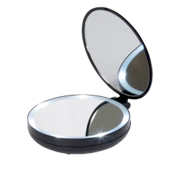 Gifi Aménagement Salle De Bain^Miroir double rétractablesur pied rond noir LED