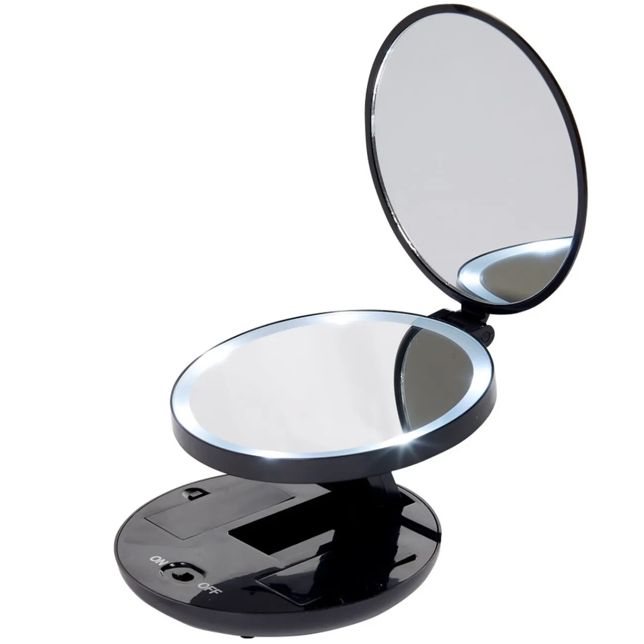 Gifi Aménagement Salle De Bain^Miroir double rétractablesur pied rond noir LED