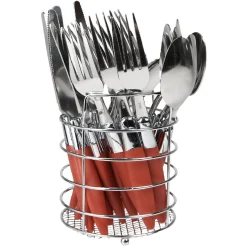 Gifi Ménagère 24 pièces avec support inox manche plastique rouge