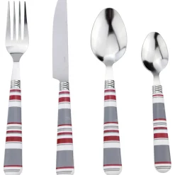 Gifi Ménagère 24 pièces motif bayadère rouge, blanc et gris