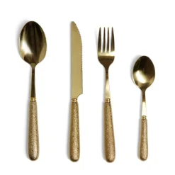 Gifi Ménagère inox doré x16 avec manche effet pigment relief