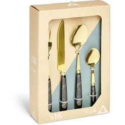 Gifi Ménagère inox x16 doré avec manche effet marbre