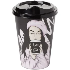 Gifi Mug à motifs couvercle noir 500ml - plastique Ø9xH14cm