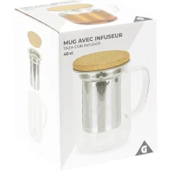 Gifi Mug avec infuseur en inox verre et couvercle en bambou