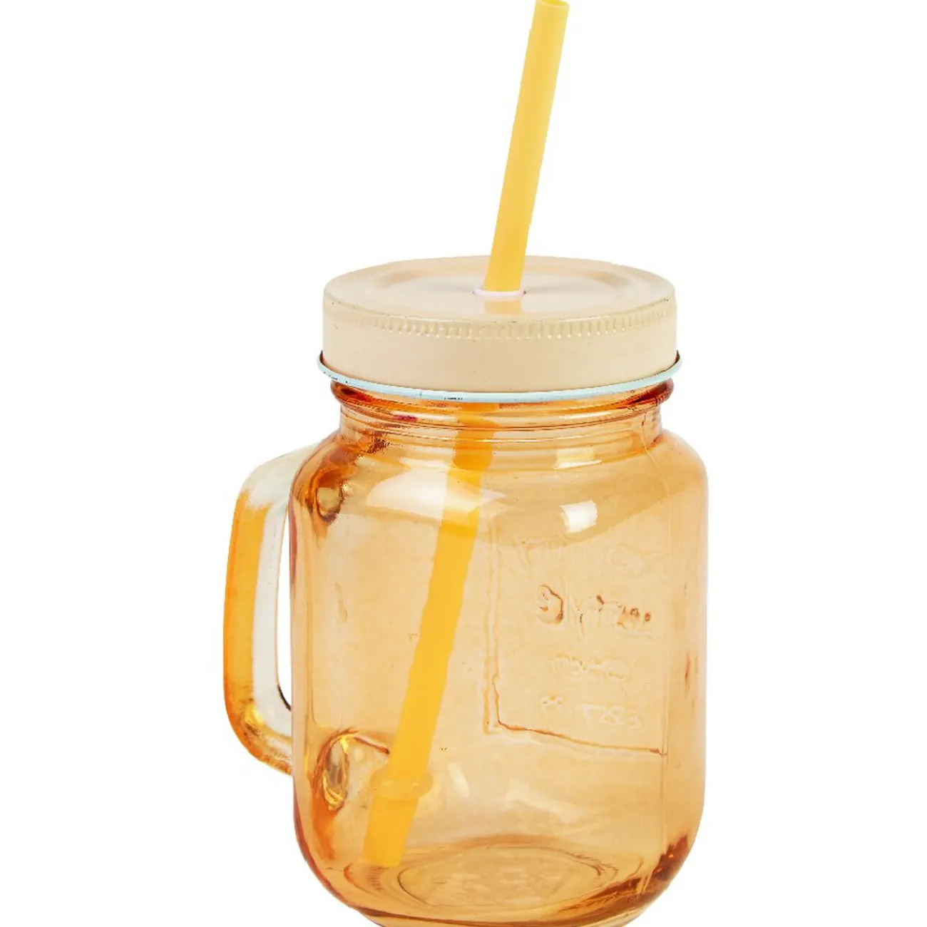 Gifi Mug bocal coloré orange avec paille