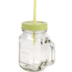 Gifi Mug bocal coloré vert avec paille