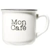 Gifi Mug café en porcelaine effet email blanc et bord noir Mon café 33cl H8,5cm