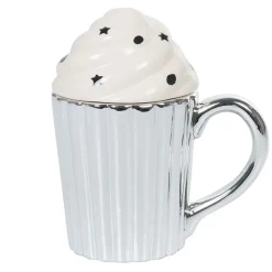 Gifi Mug cupcake gris argenté avec couvercle blanc