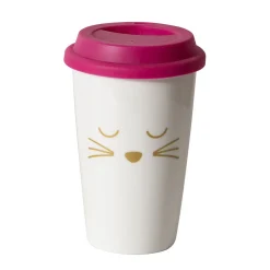 Gifi Mug de transport en céramique rose motif tête de chats doré 400 ml