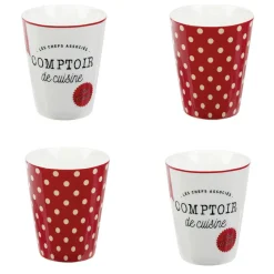 Gifi Mug en porcelaine rouge pois blanc 20 cl x4