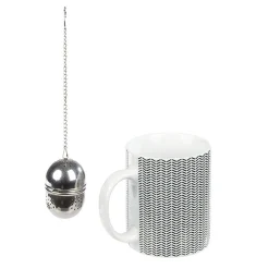 Gifi Mug porcelaine avec boule à thé inox noir blanc 35 cl