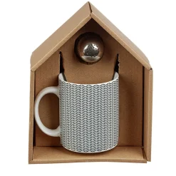 Gifi Mug porcelaine avec boule à thé inox noir blanc 35 cl