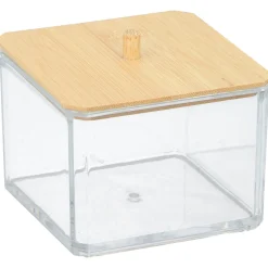 Gifi Beauté^Organisateur cosmétique forme carré transparent couvercle bambou