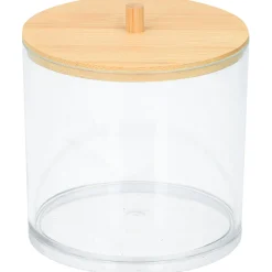 Gifi Beauté^Organisateur cosmétique rond transparent couvercle bambou