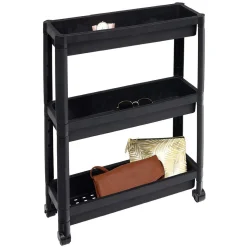 Gifi Rangement|Organiseur 3 niveaux à roulettes noir