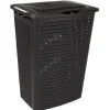 Gifi Entretien Du Linge|Panier à linge avec poignées et couvercle design rotin noir 50 L