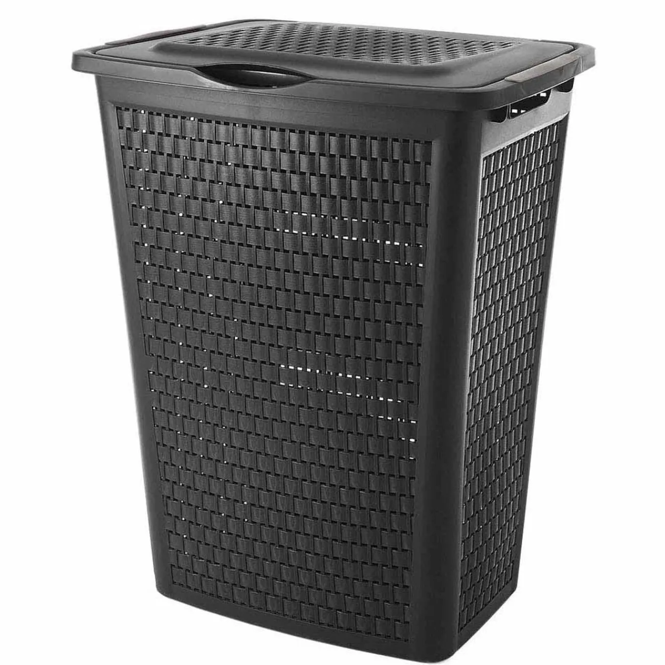 Gifi Entretien Du Linge|Panier à linge avec poignées et couvercle design rotin noir 50 L