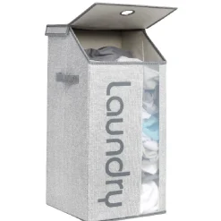 Gifi Rangement|Panier à linge grise repliable avec fenêtre