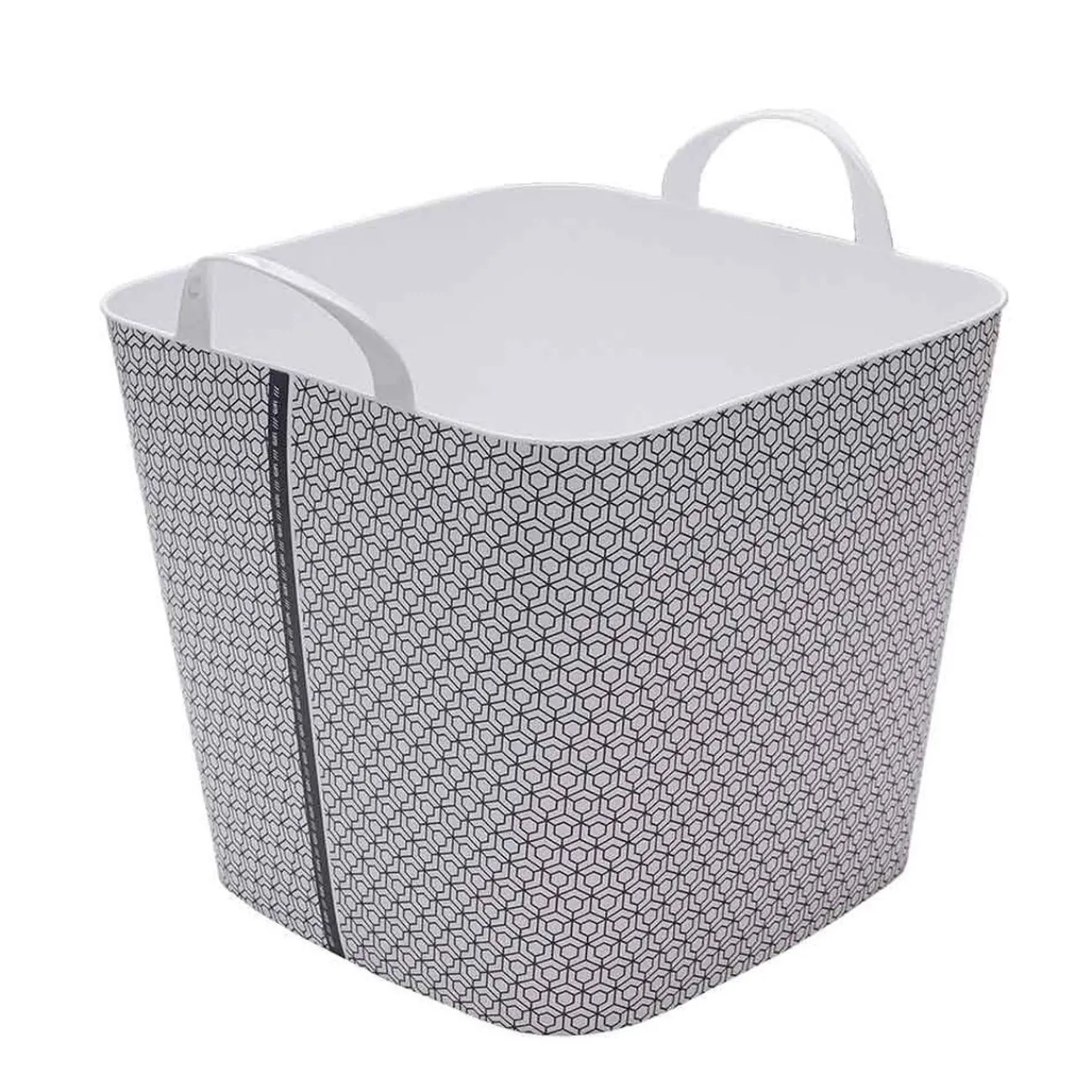Gifi Entretien Du Linge|Panier à linge souple en plastique motif graphique gris blanc 25L